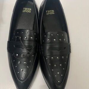 FRYE AND CO. Brand New Black Studded Pointed Leather Loafers